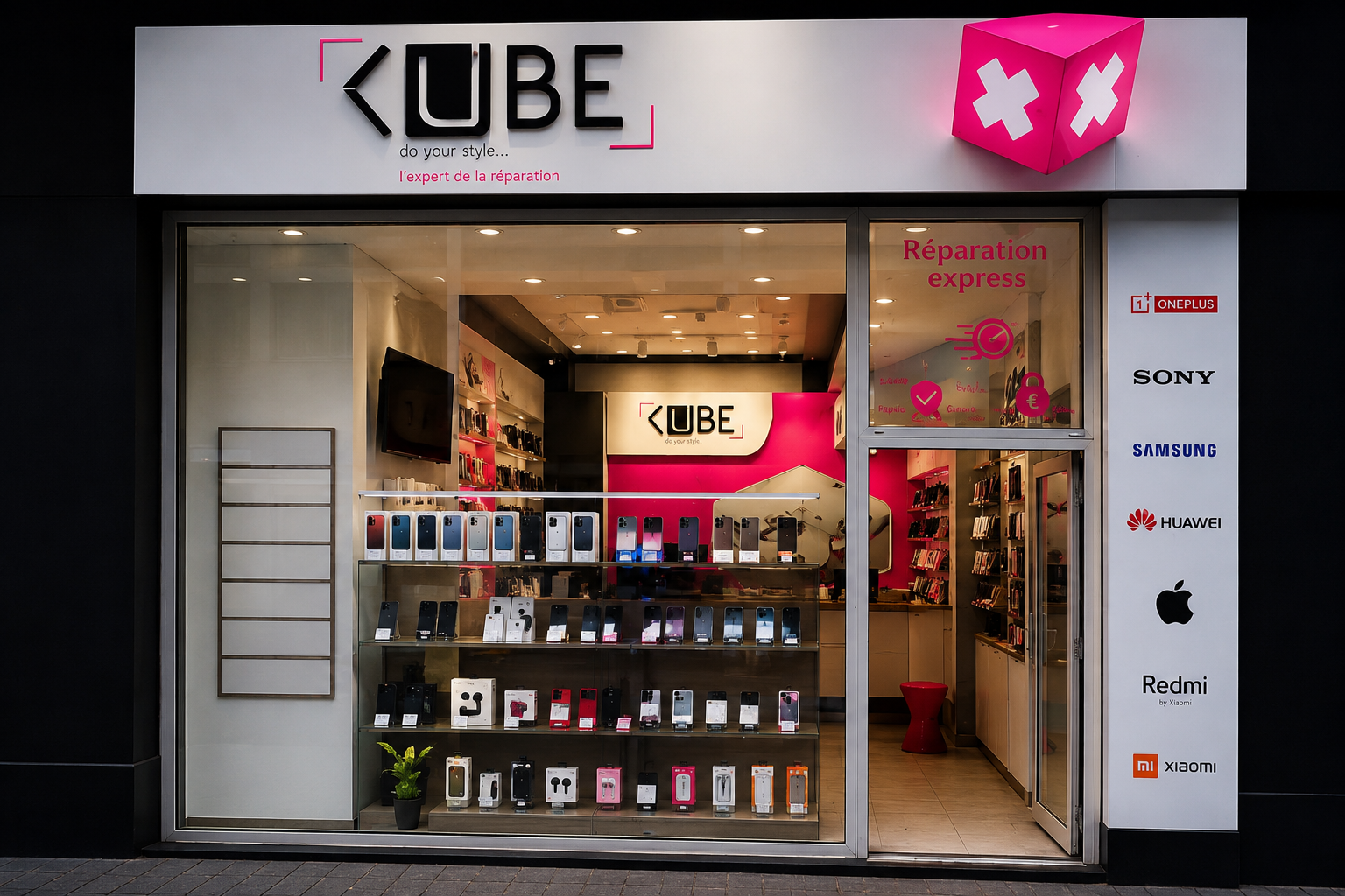 Boutique cube mobile réparateur téléphone